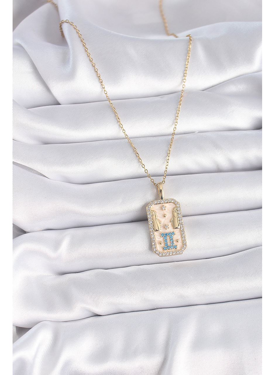 316L Çelik Gold Renk Zincir İkizler Burcu Zirkon Taşlı Kadın Kolye