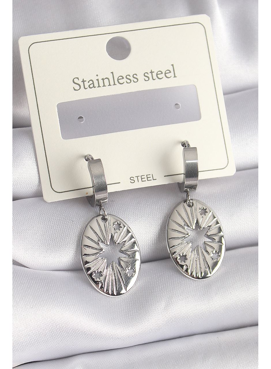 316L Çelik Gümüş Renk Kutup Yıldızı İşleme Kadın Küpe