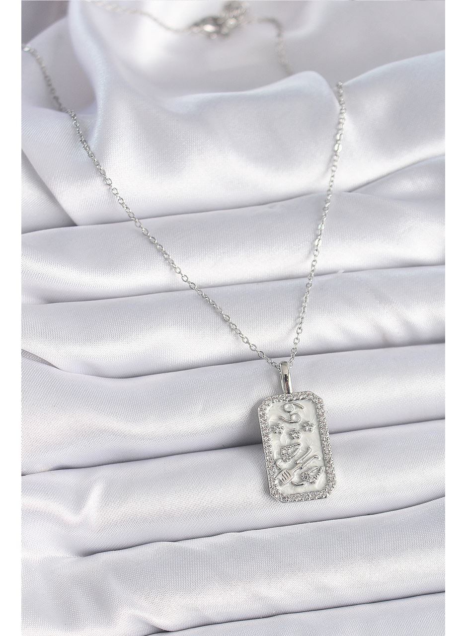 316L Çelik Gümüş Renk Zincir Yengeç Burcu Zirkon Taşlı Kadın Kolye