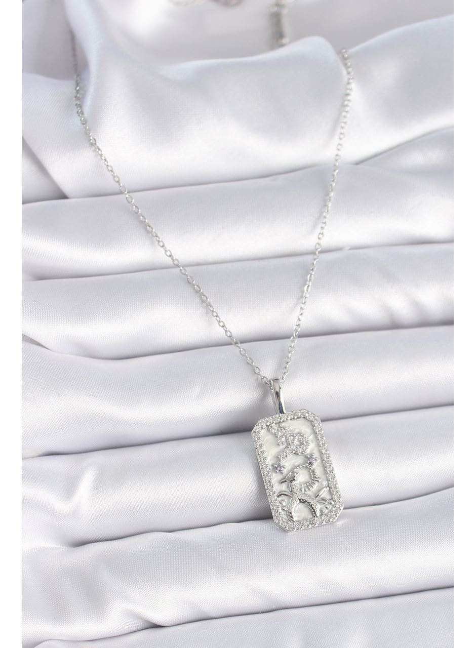 316L Çelik Gümüş Renk Zincir Oğlak Burcu Zirkon Taşlı Kadın Kolye