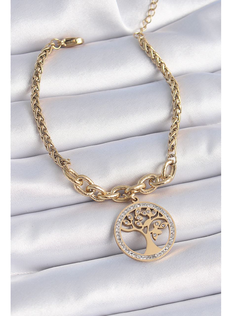 316L Çelik Gold Renk Zirkon Taşlı Yaşam Ağacı Figür Kadın Bileklik
