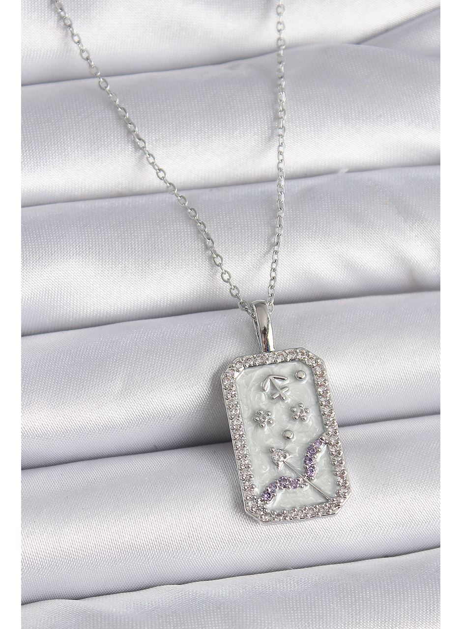 316L Çelik Gümüş Renk Zincir Yay Burcu Zirkon Taşlı Kadın Kolye