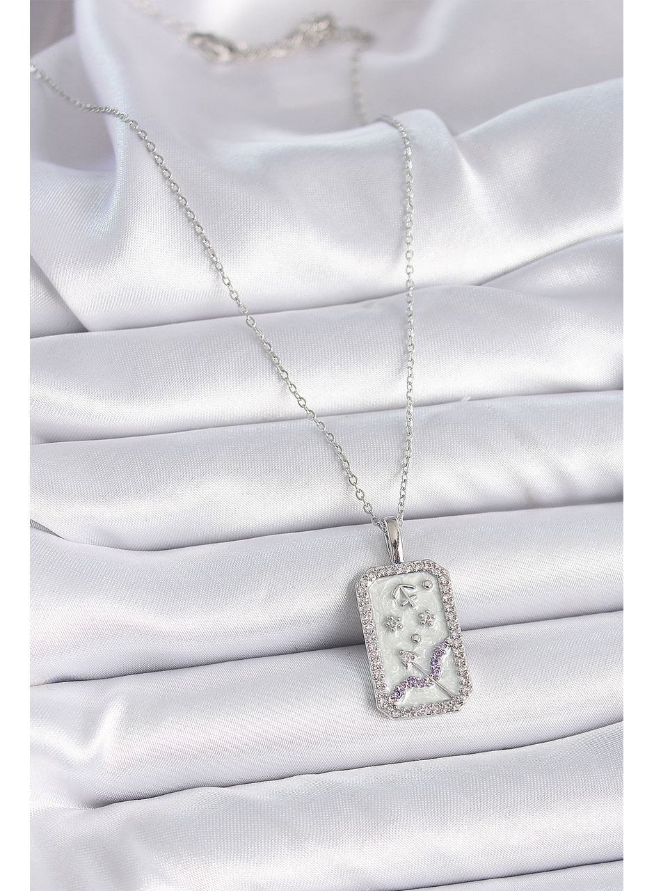 316L Çelik Gümüş Renk Zincir Yay Burcu Zirkon Taşlı Kadın Kolye