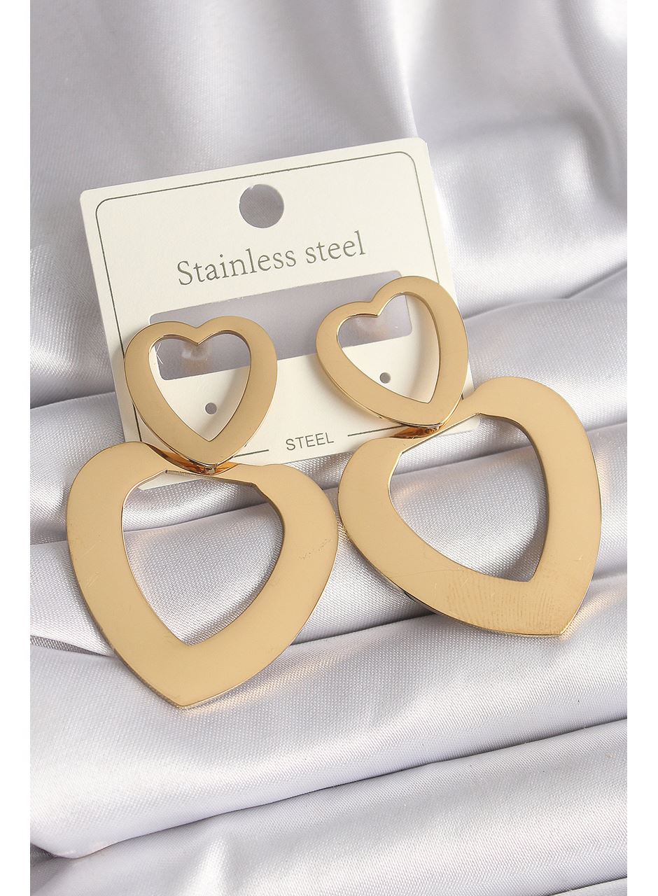 316L Çelik Gold Renk Kalp Model Kadın Küpe