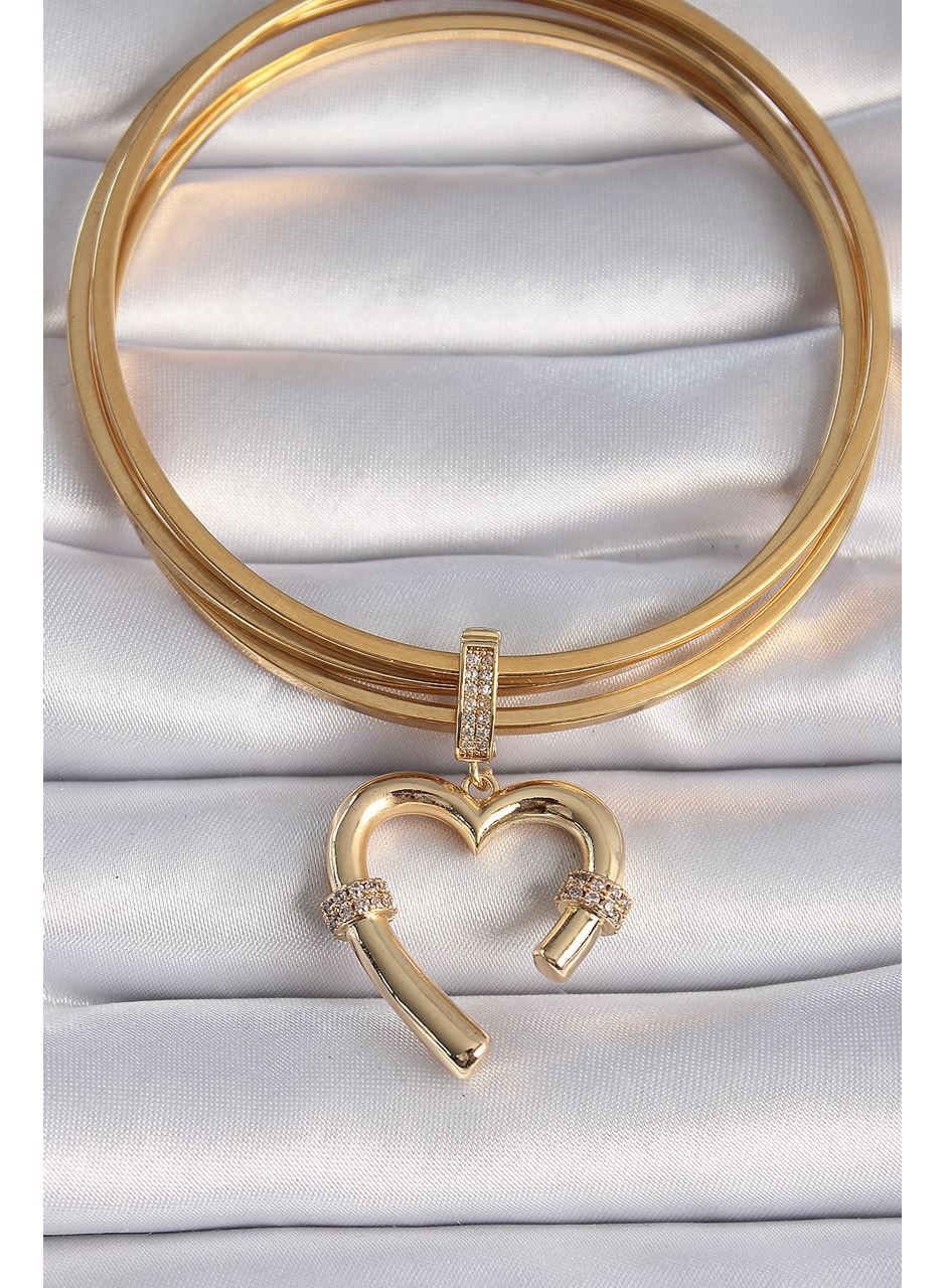 Pirinç Gold Renk Zirkon Taş Detaylı Kalp Figür Ajda Charm