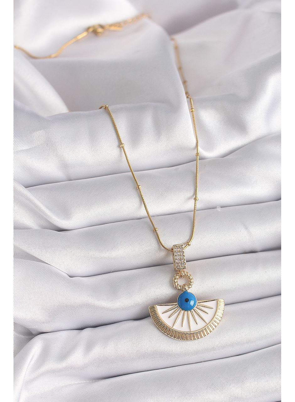 316L Çelik Gold Renk Zincir Zirkon Taş Detaylı Nazar Boncuk Göz Model Kadın Kolye