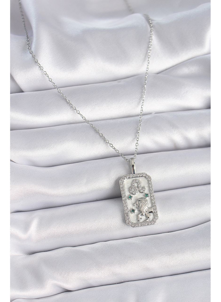 316L Çelik Gümüş Renk Zincir Aslan Burcu Zirkon Taşlı Kadın Kolye