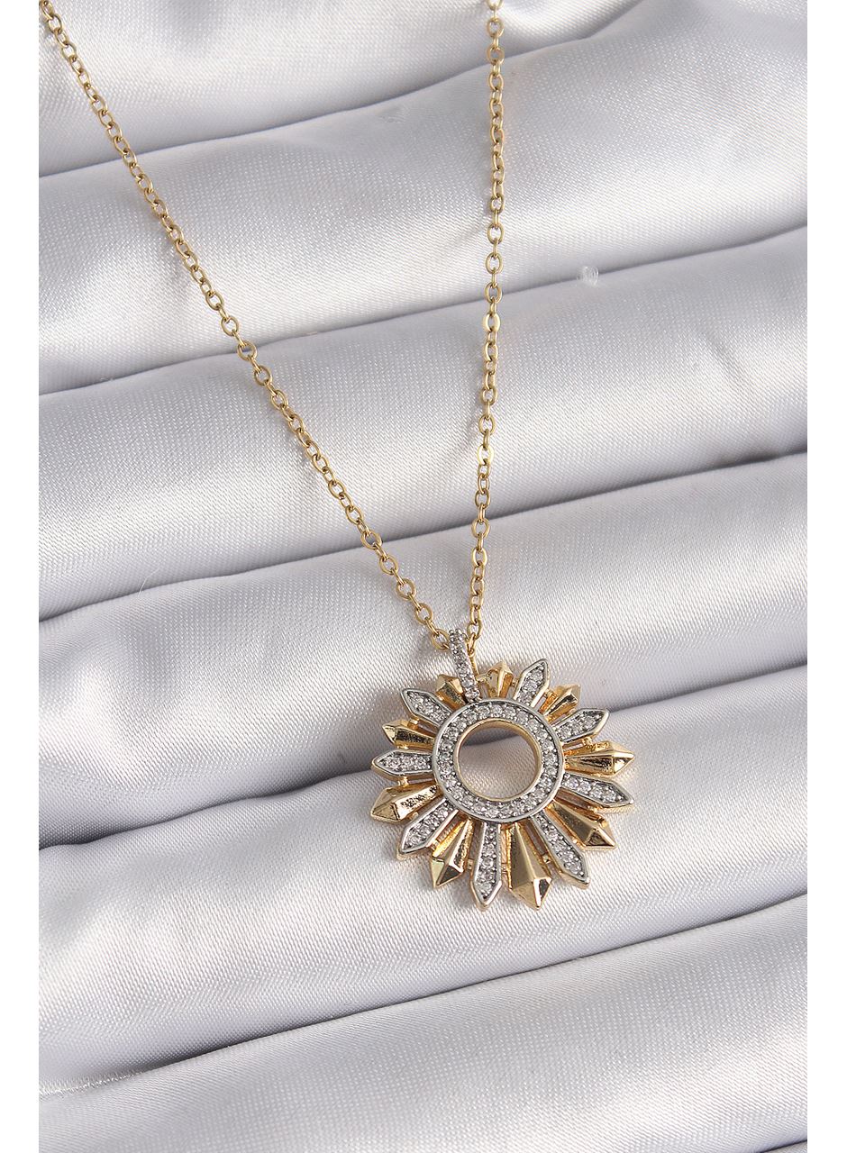 316L Çelik Gold Renk Zincir Zirkon Taşlı Mix Renk Güneş Model Kadın Kolye