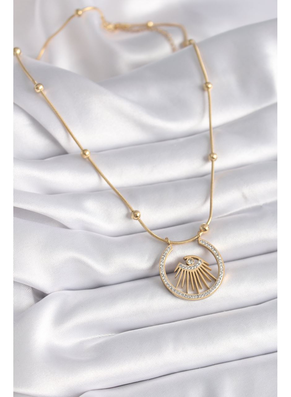 316L Çelik Gold Renk Zirkon Taşlı Göz Model Kadın Kolye