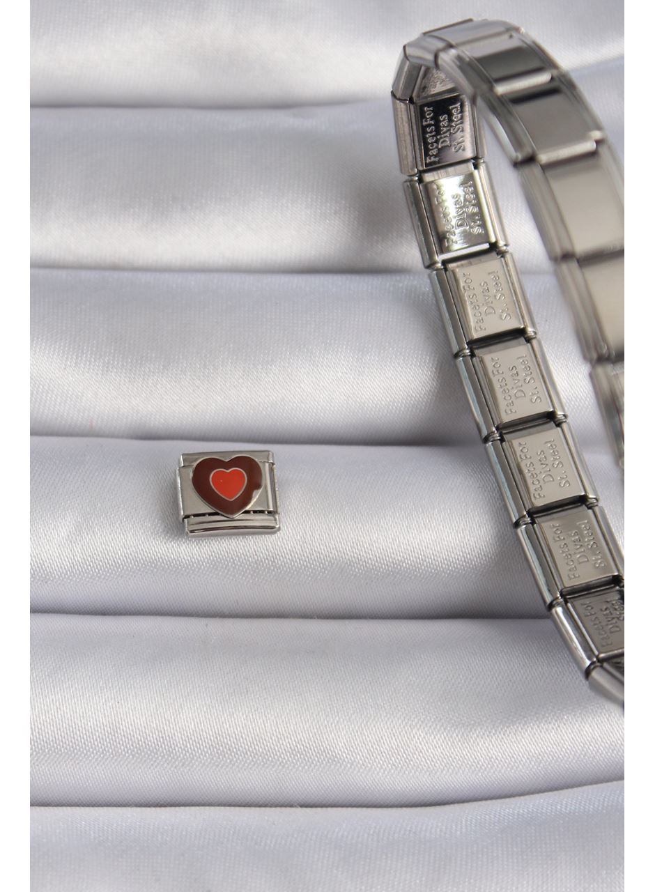 316L Çelik Gümüş Renk Kahverengi Kalp İşlemeli Nomination Charm