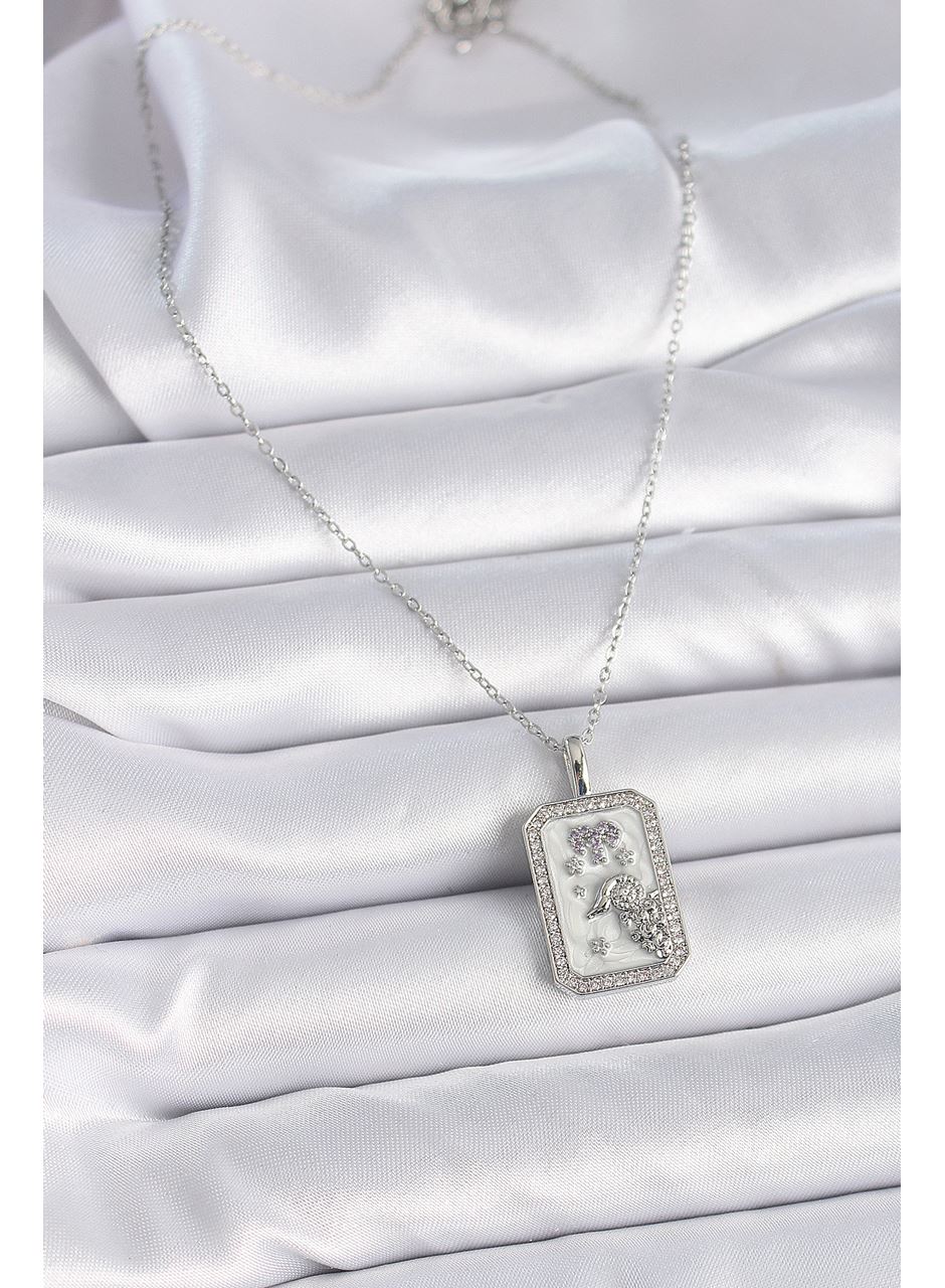 316L Çelik Gümüş Renk Zincir Koç Burcu Zirkon Taşlı Kadın Kolye