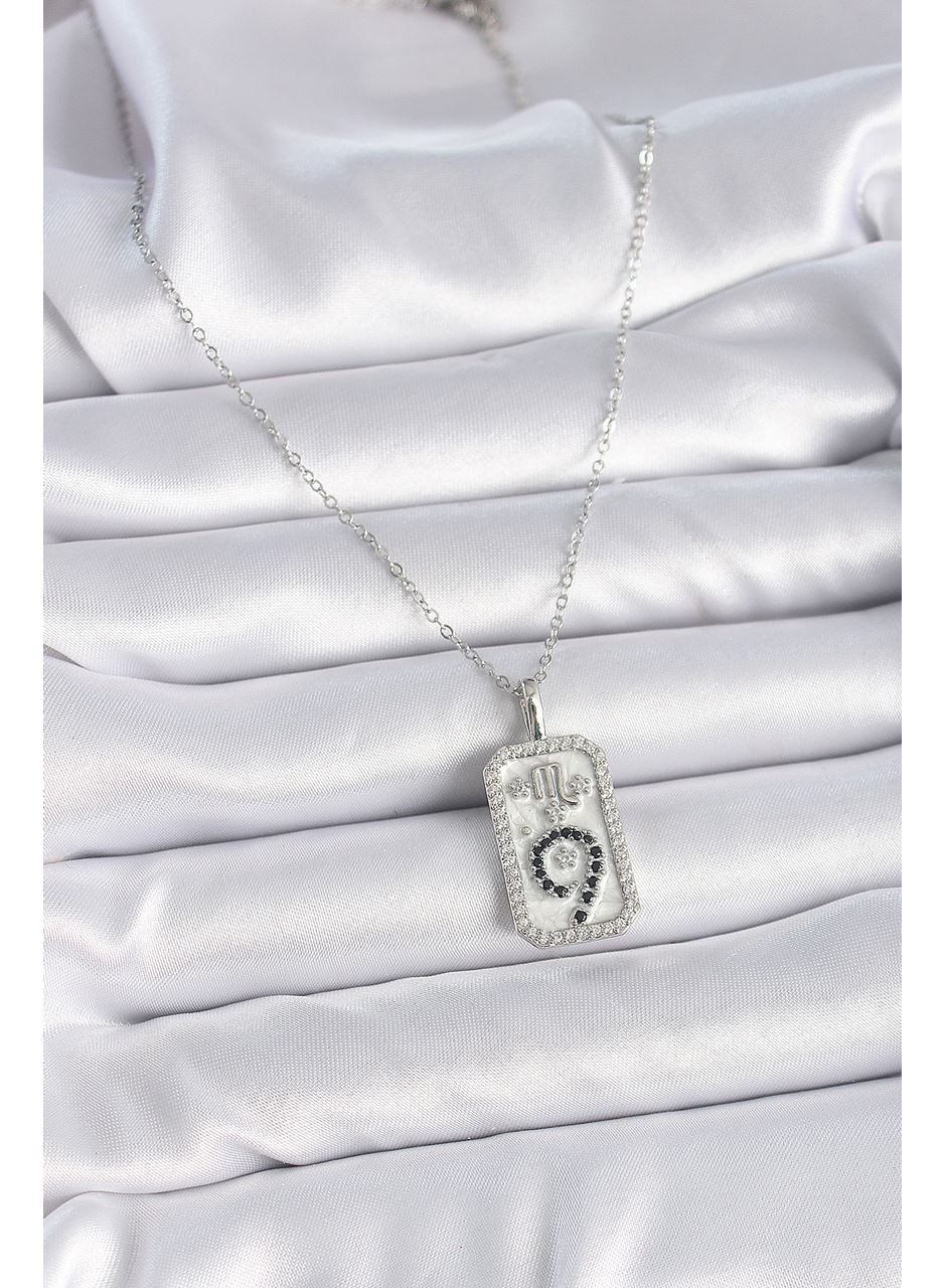 316L Çelik Gümüş Renk Zincir Akrep Burcu Zirkon Taşlı Kadın Kolye