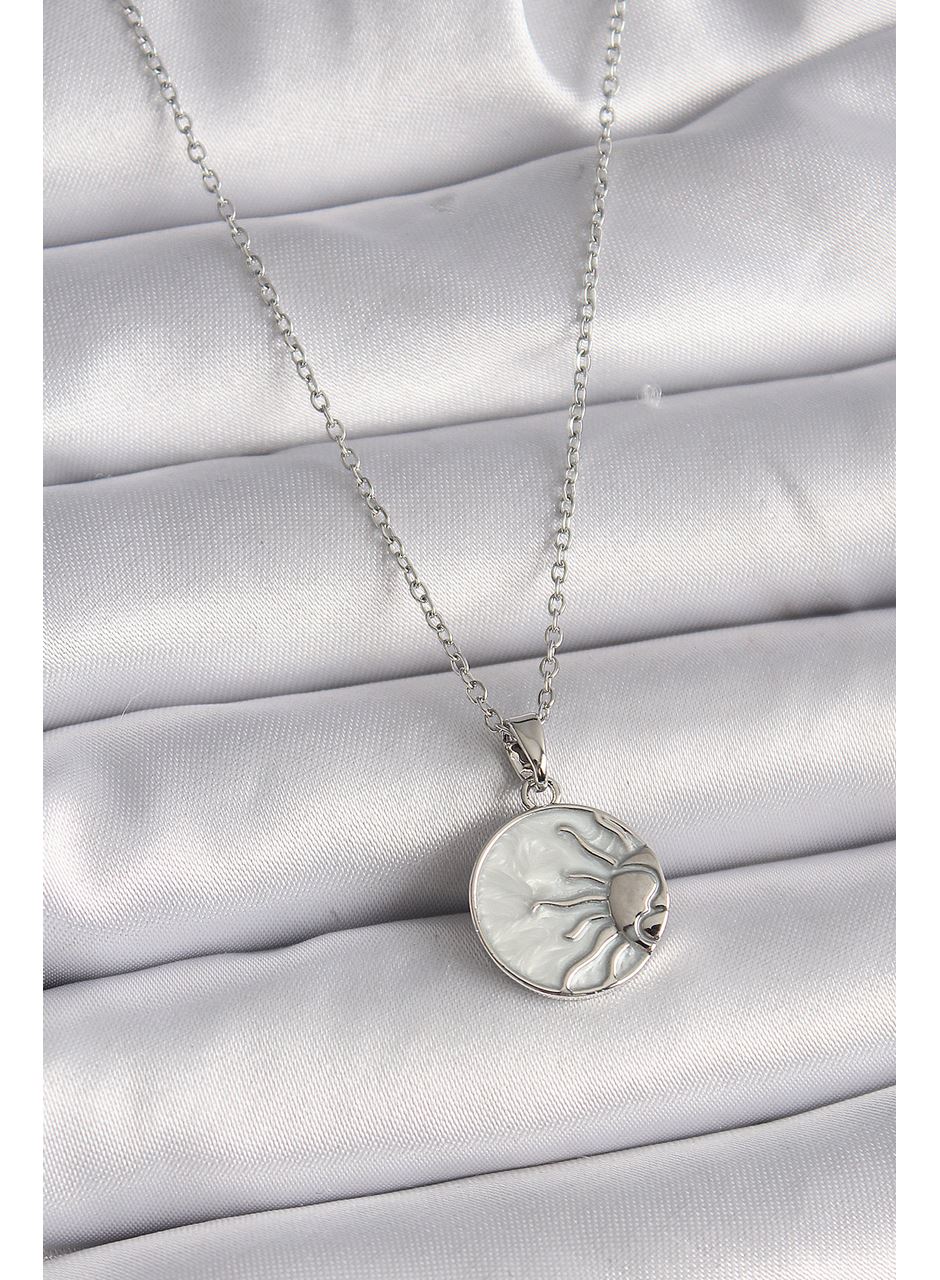 316L Çelik Gümüş Renk Zincir Beyaz Sedefli Gün Batımı Model Kadın Kolye