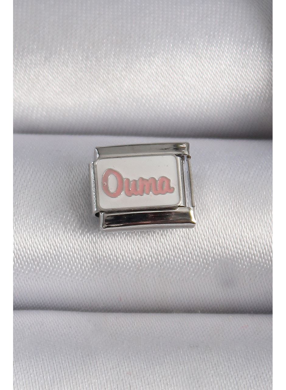 316L Çelik Gümüş Renk Beyaz Pembe Ouma İşlemeli Nomination Charm