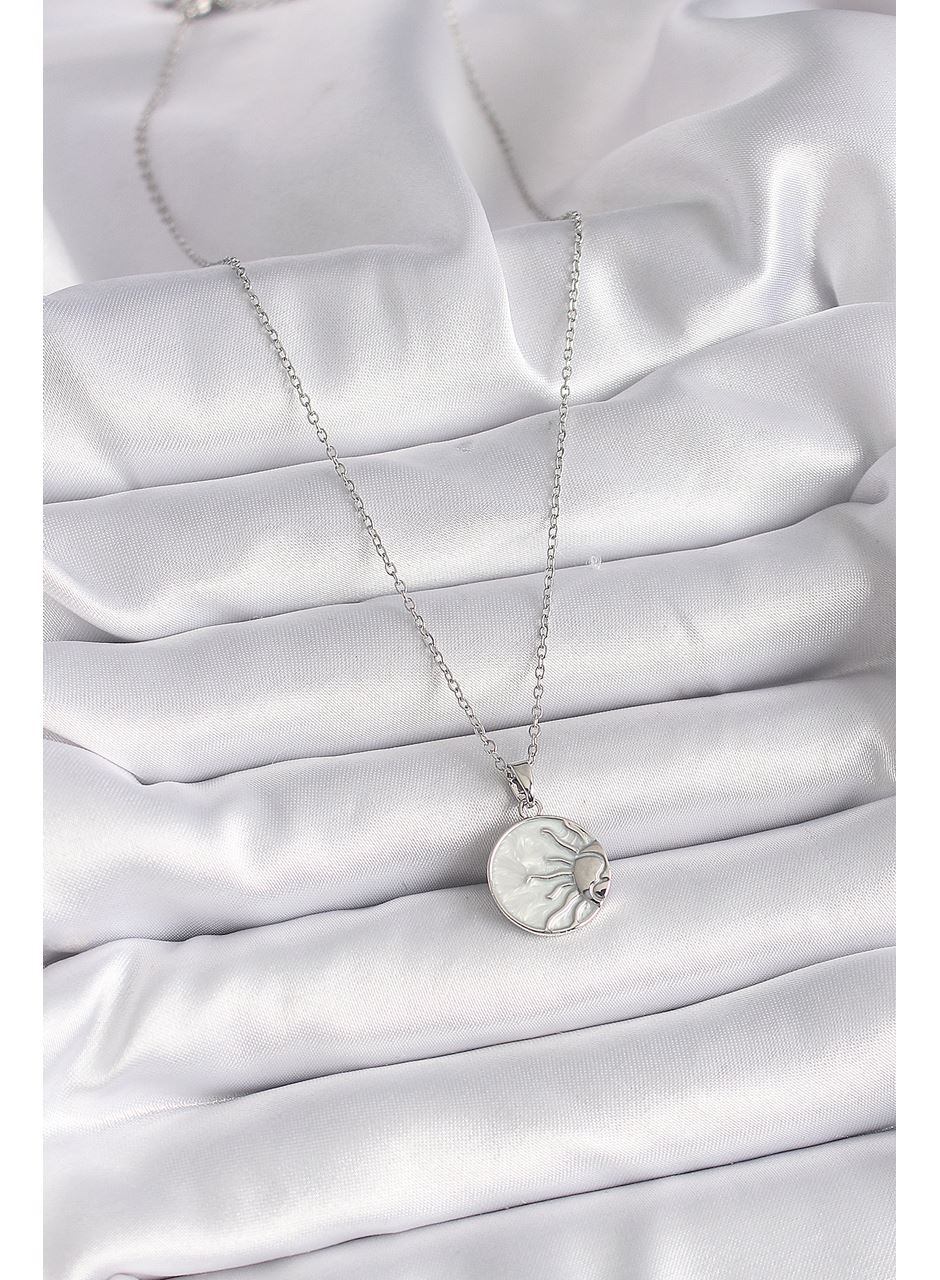 316L Çelik Gümüş Renk Zincir Beyaz Sedefli Gün Batımı Model Kadın Kolye