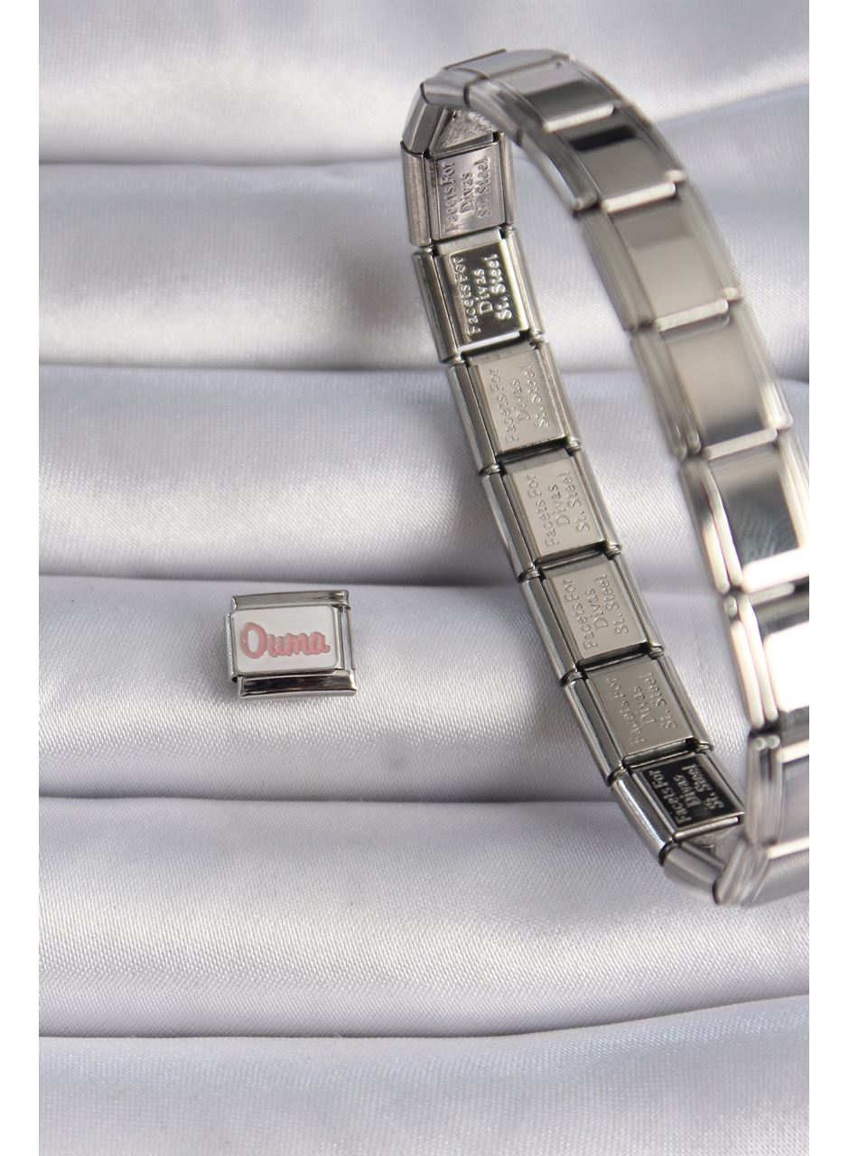 316L Çelik Gümüş Renk Beyaz Pembe Ouma İşlemeli Nomination Charm