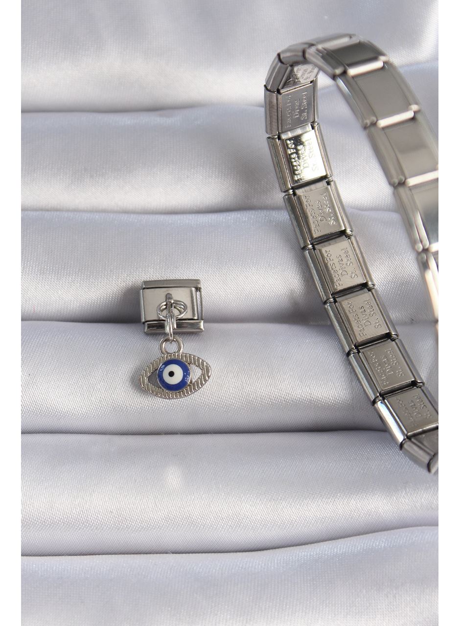 316L Çelik Gümüş Renk Sallantılı Göz Figür Nazar Boncuk Detay Nomination Charm