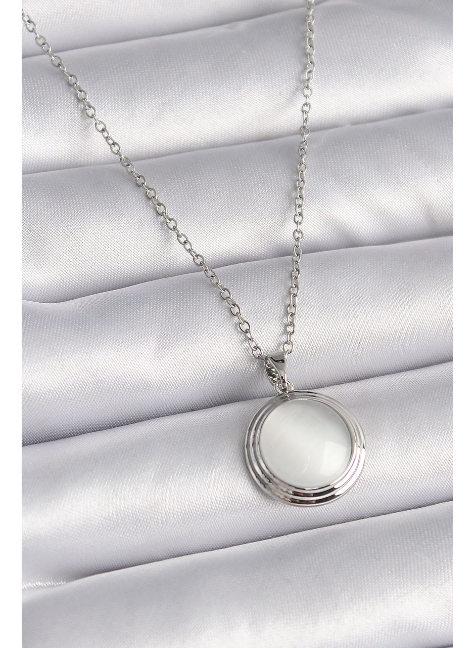 316L Çelik Gümüş Renk Beyaz Sedefli Daire Model Kadın Kolye