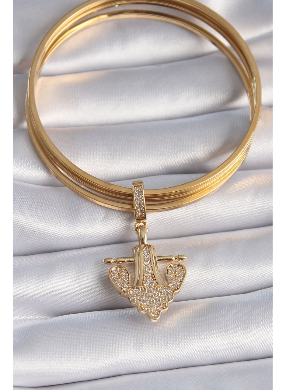 Pirinç Gold Renk Zirkon Taşlı Çapa Model Ajda Charm