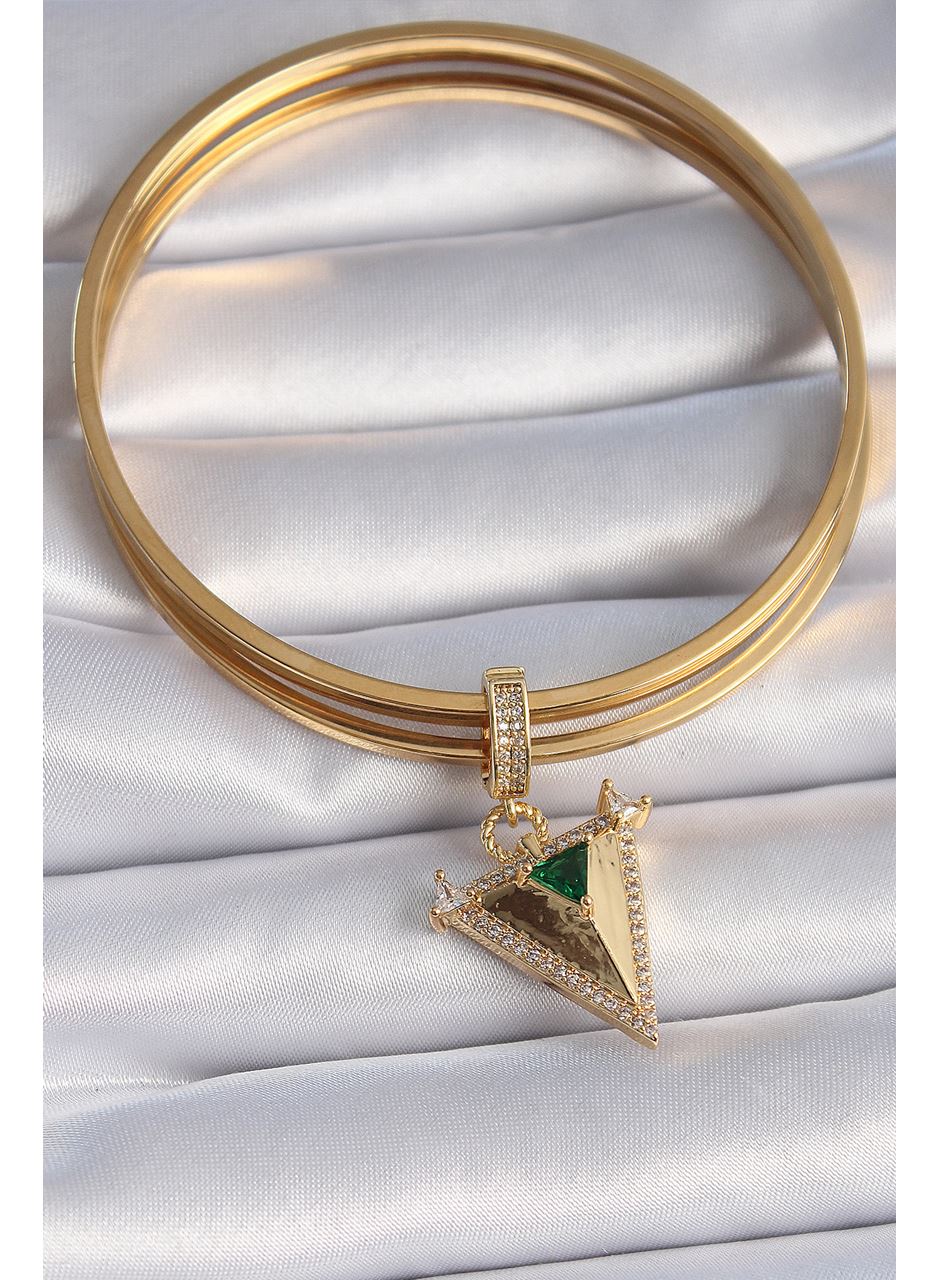 Pirinç Gold Renk Zirkon Taşlı 3D Üçgen Model Ajda Charm