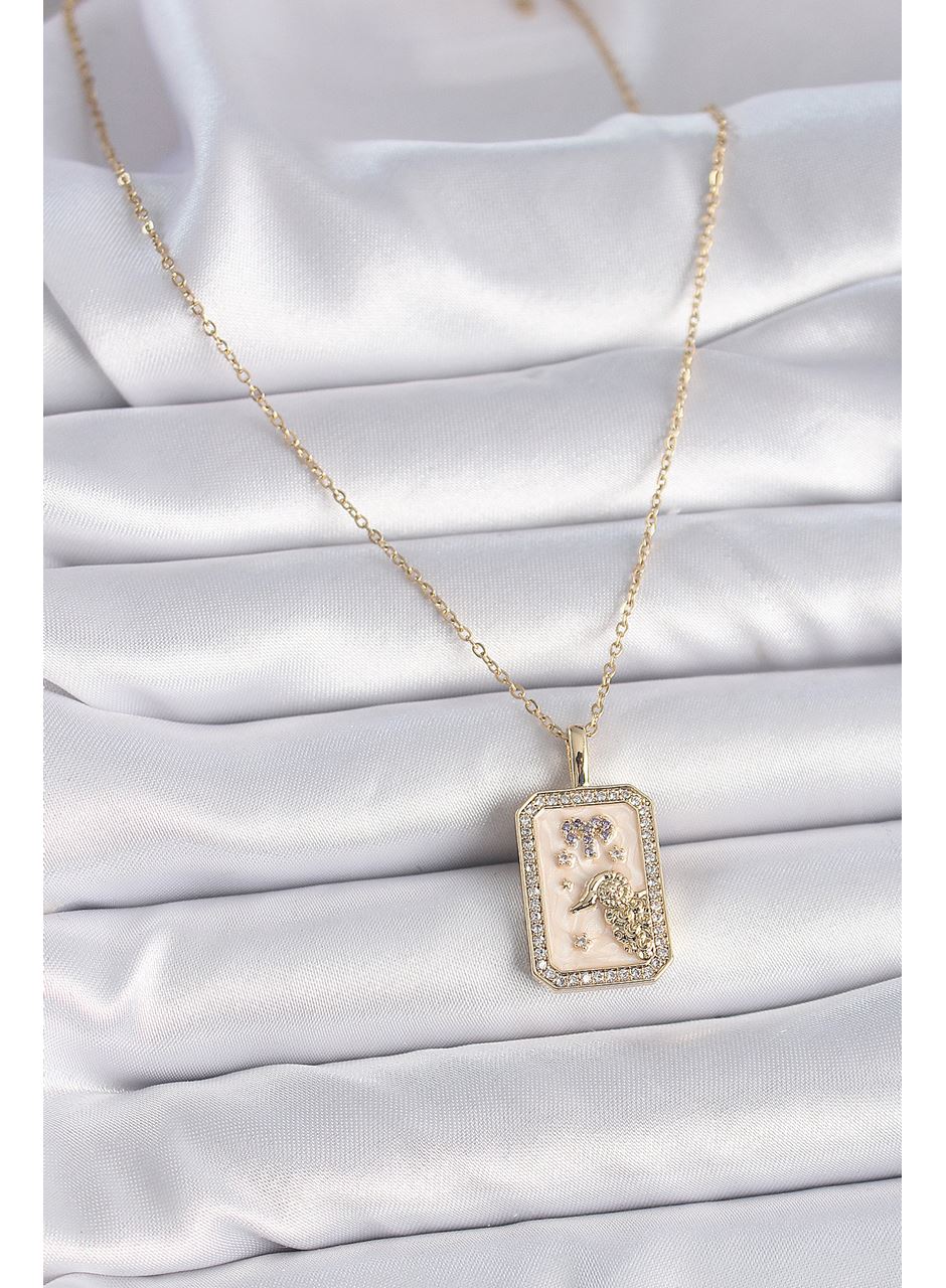 316L Çelik Gold Renk Zincir Koç Burcu Zirkon Taşlı Kadın Kolye