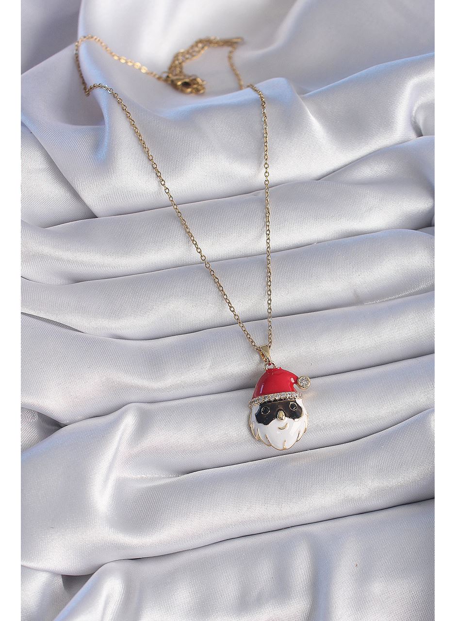 316L Çelik Gold Renk Zincir Zirkon Taşlı Yılbaşı Temalı Noel Baba Figür Kadın Kolye