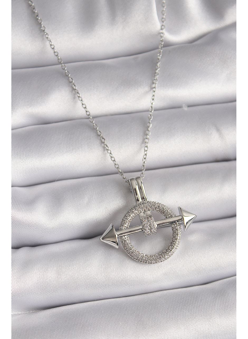 316L Çelik Gümüş Renk Zincir Zirkon Taşlı Halka Model Kadın Kolye