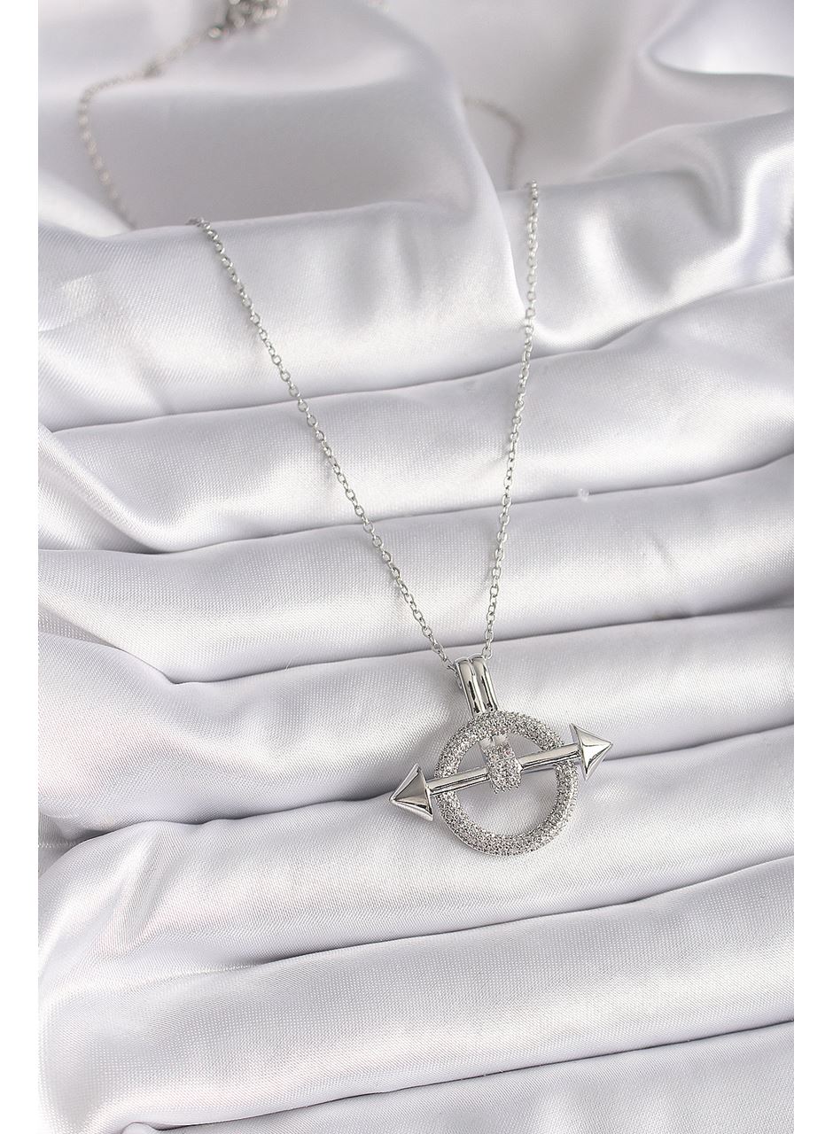 316L Çelik Gümüş Renk Zincir Zirkon Taşlı Halka Model Kadın Kolye