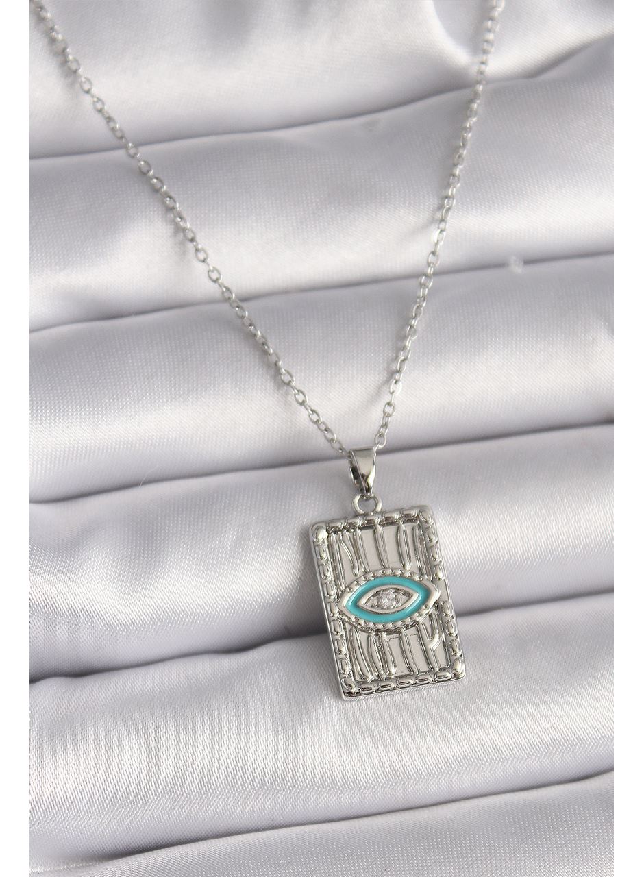 316L Çelik Gümüş Renk Zincir Göz İşlemeli Madalyon Model Kadın Kolye