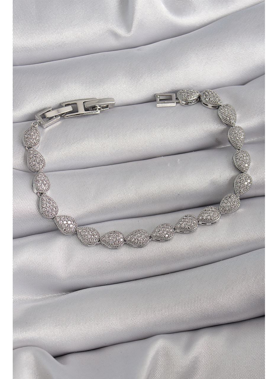 Pirinç Gümüş Renk Zirkon Taşlı Damla Model VIP Seri Kadın Bileklik