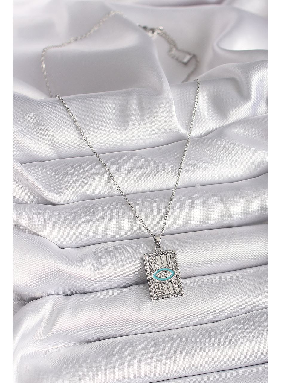 316L Çelik Gümüş Renk Zincir Göz İşlemeli Madalyon Model Kadın Kolye