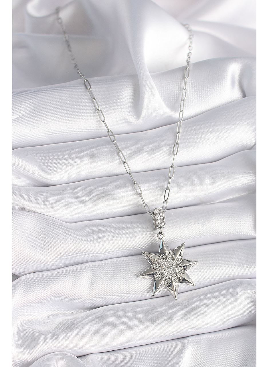 316L Çelik Gümüş Renk Zirkon Taşlı Kutup Yıldızı Model Kadın Kolye