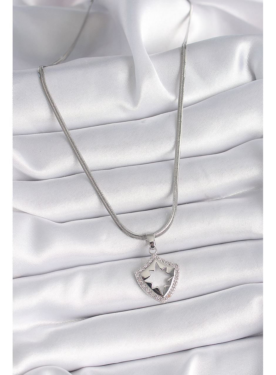 316L Çelik Gümüş Renk İtalyan Zincir Zirkon Taşlı Kutup Yıldızı İşleme Model Kadın Kolye