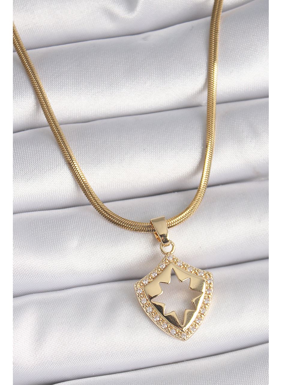 316L Çelik Gold Renk İtalyan Zincir Zirkon Taşlı Kutup Yıldız İşleme Kadın Kolye