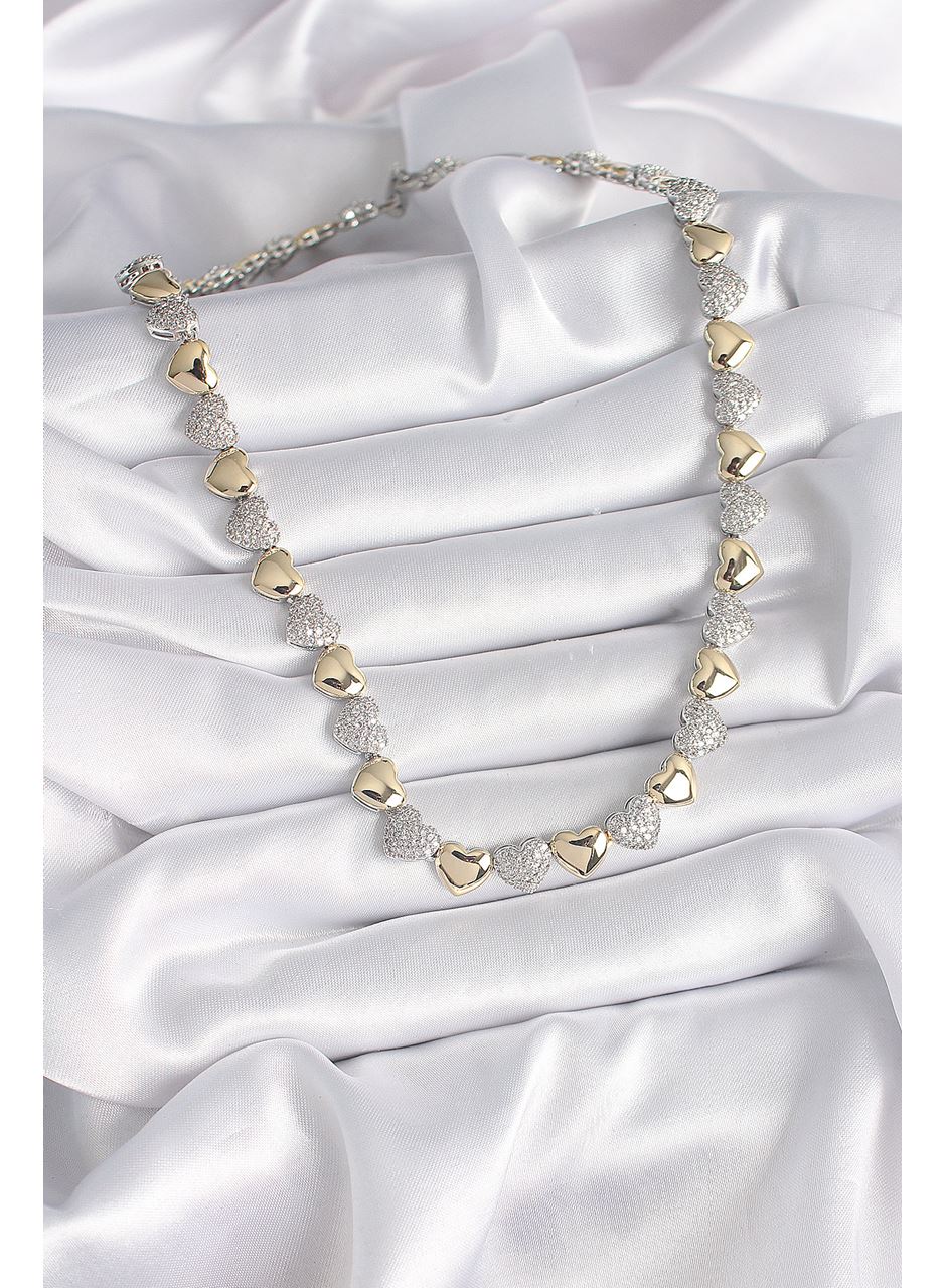 Pirinç Mix Renk Zirkon Taşlı Kalp Model VIP Exclusive Seri Kadın Kolye