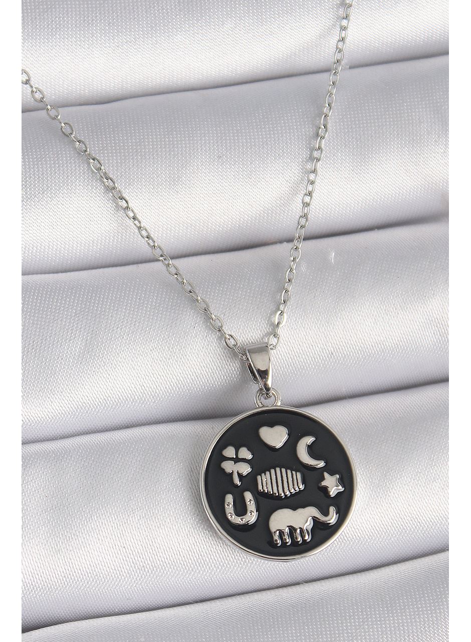 316L Çelik Gümüş Renk Siyah Renk Şans Kolyesi