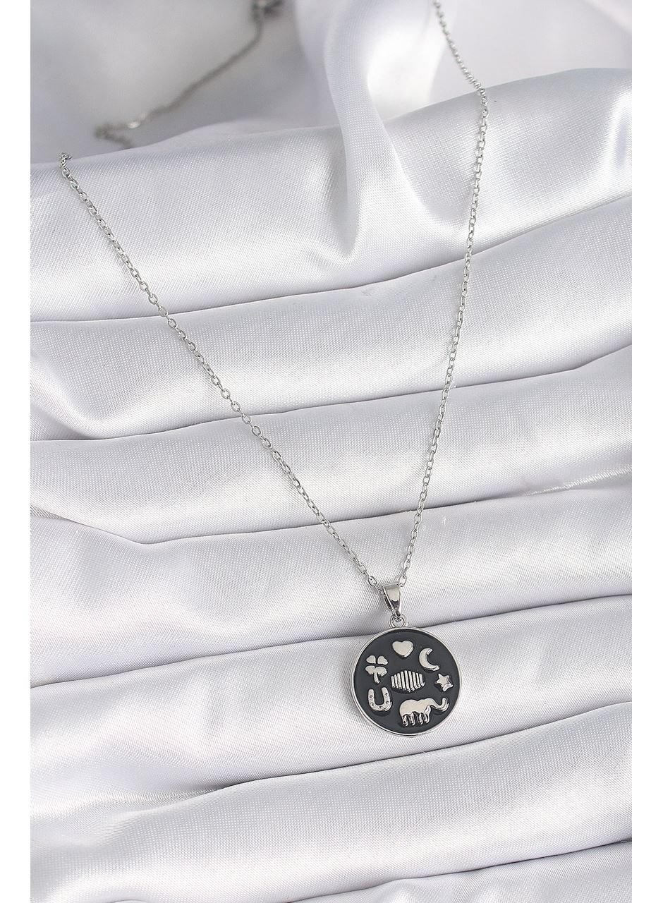 316L Çelik Gümüş Renk Siyah Renk Şans Kolyesi