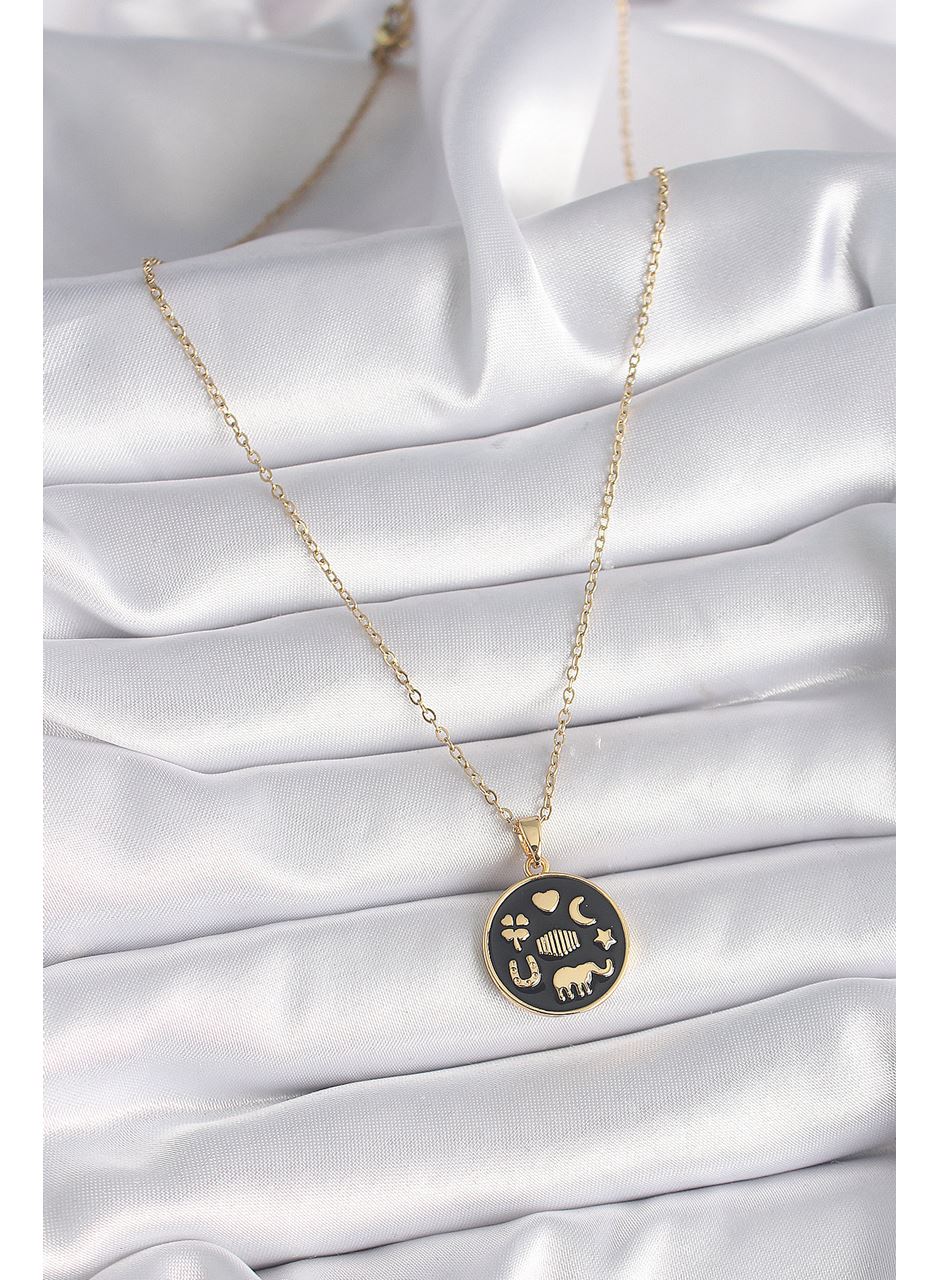 316L Çelik Gold Renk Siyah Şans Kolyesi