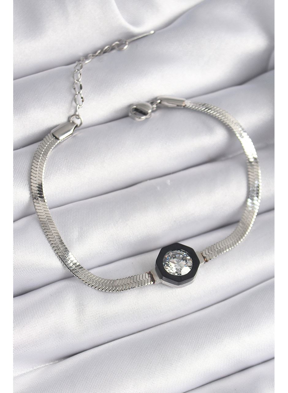 316L Çelik Gümüş Renk Zirkon Taşlı İtalyan Zincir Model Kadın Bileklik