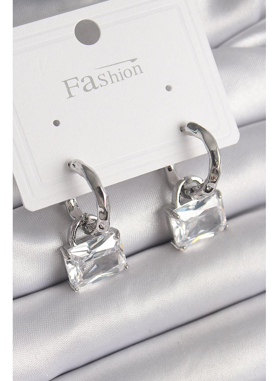 Pirinç Gümüş Renk Sallantı Zirkon Taşlı Çanta Model Kadın Küpe