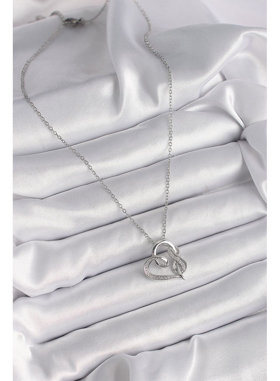 316L Çelik Gümüş Renk Zincir Zirkon Taş Detaylı Kalp Model Sonsuzluk Detay Kadın Kolye