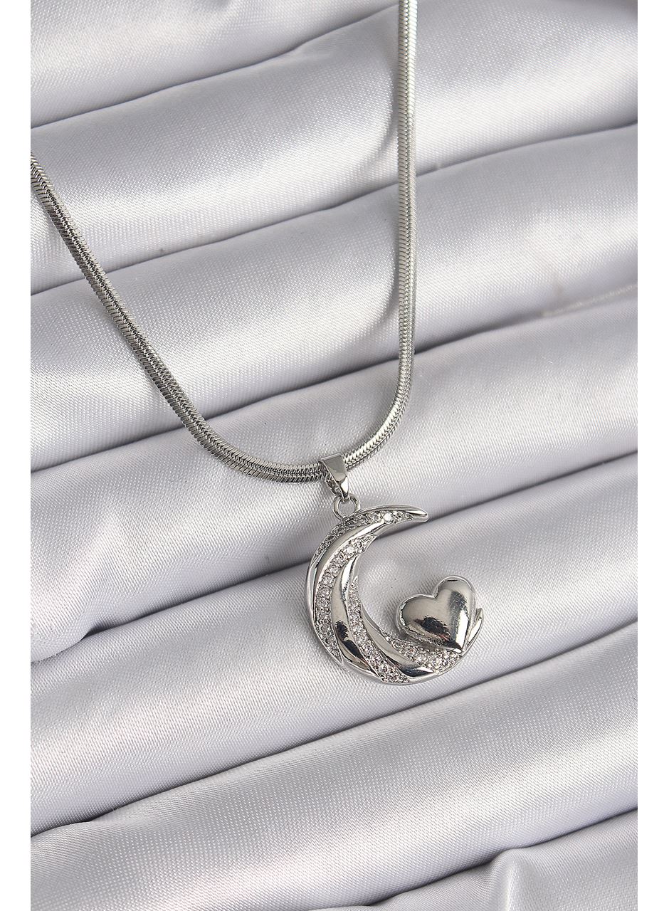 316L Çelik Gümüş Renk İtalyan Zincir Zirkon Taşlı Halil Figür Kalp Detay Kadın Kolye