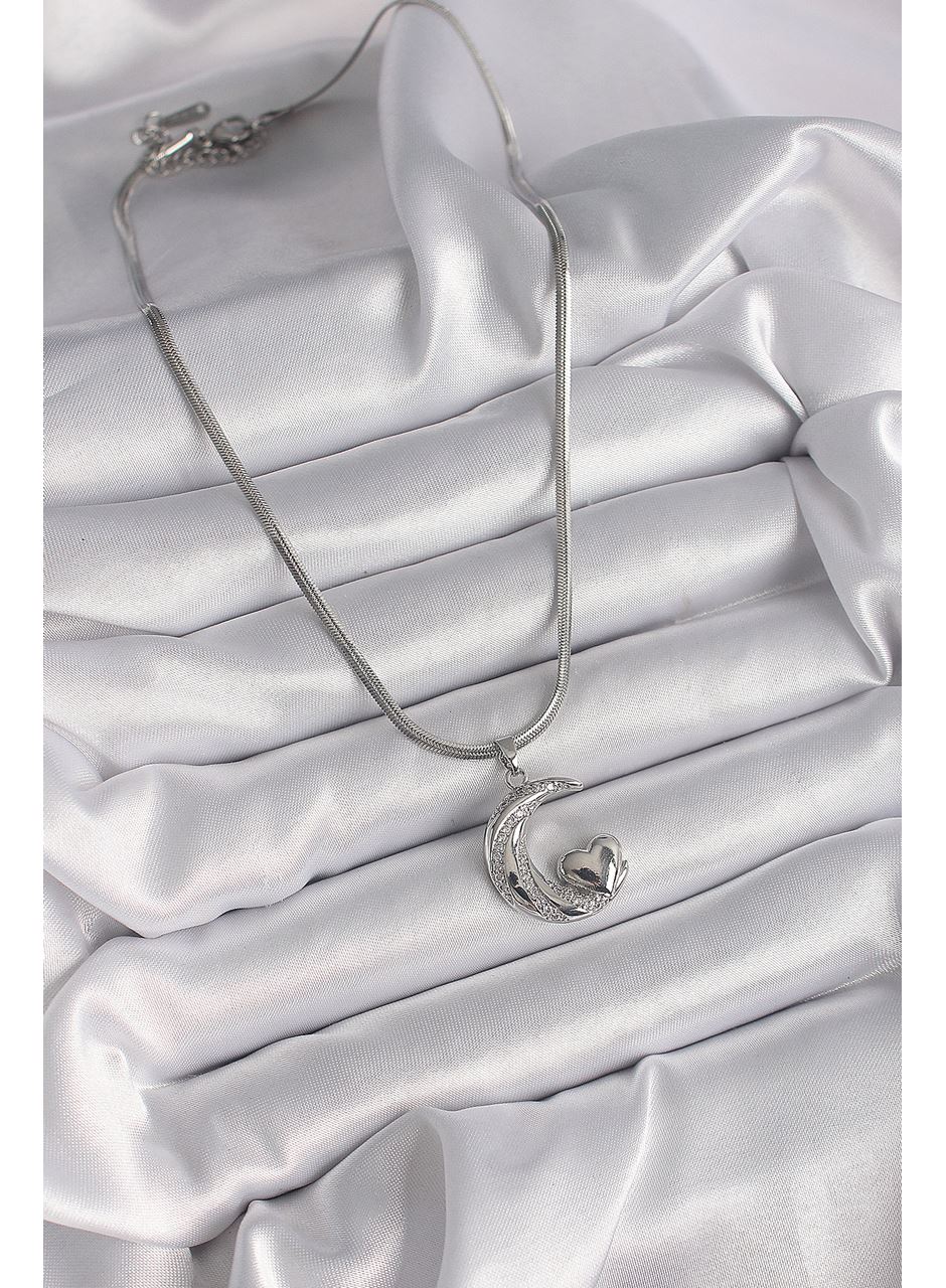316L Çelik Gümüş Renk İtalyan Zincir Zirkon Taşlı Halil Figür Kalp Detay Kadın Kolye