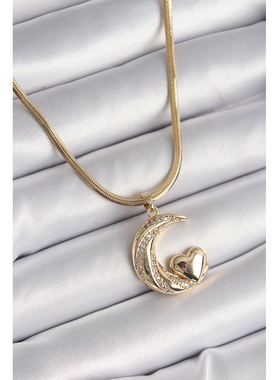 316L Çelik Gold Renk Çelik İtalyan Zincir Zirkon Taşlı Halil Figür Kalp Detay Kadın Kolye
