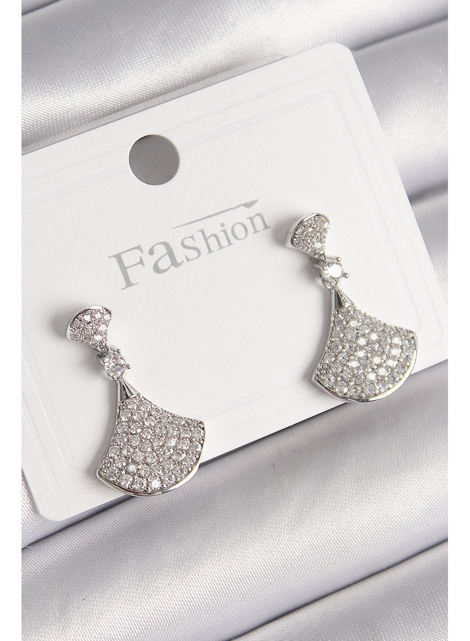 Pirinç Gümüş Renk Zirkon Taşlı Motif Model Kadın Küpe