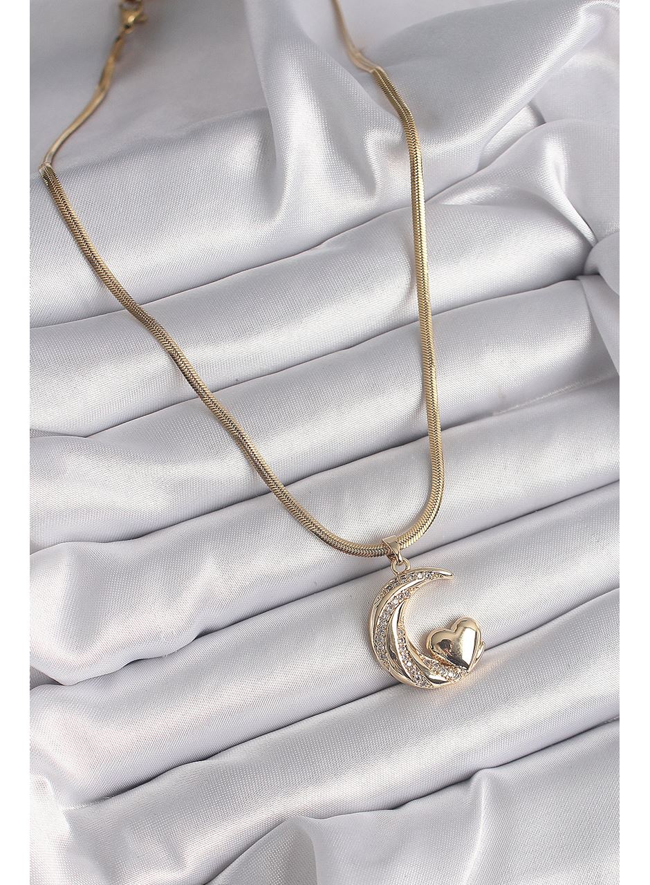 316L Çelik Gold Renk Çelik İtalyan Zincir Zirkon Taşlı Halil Figür Kalp Detay Kadın Kolye