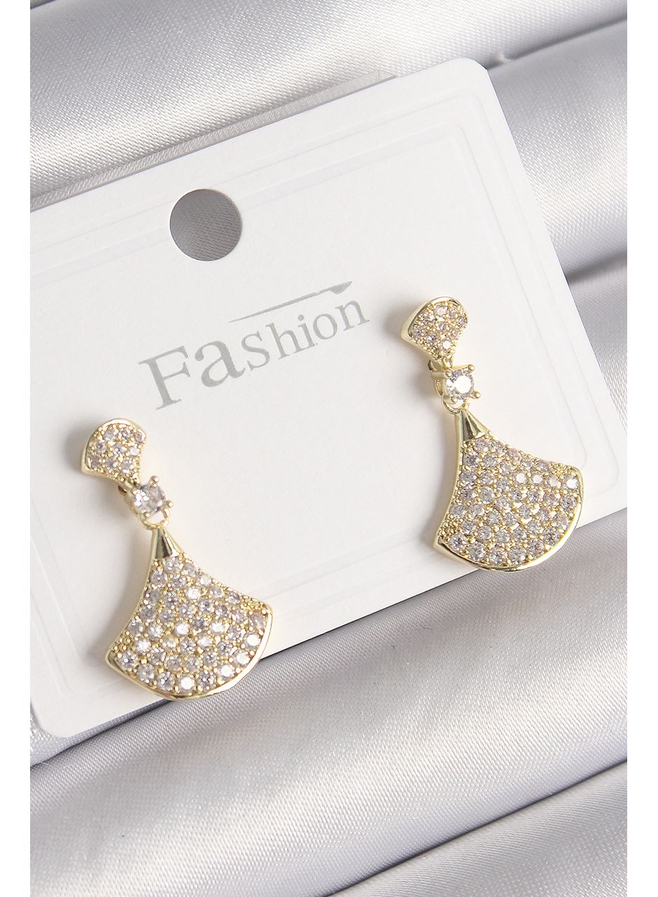 Pirinç Gold Renk Zirkon Taşlı Motif Model Kadın Küpe