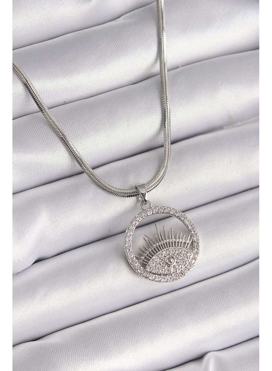 316L Çelik Gümüş Renk İtalyan Zincir Zirkon Taşlı Göz Model Kadın Kolye