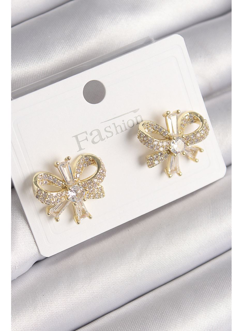 Pirinç Gold Renk Zirkon Taşlı Fiyonk Model Kadın Küpe