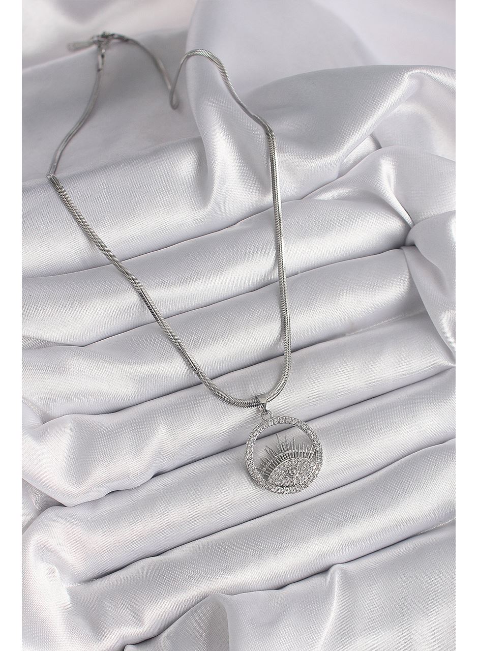 316L Çelik Gümüş Renk İtalyan Zincir Zirkon Taşlı Göz Model Kadın Kolye